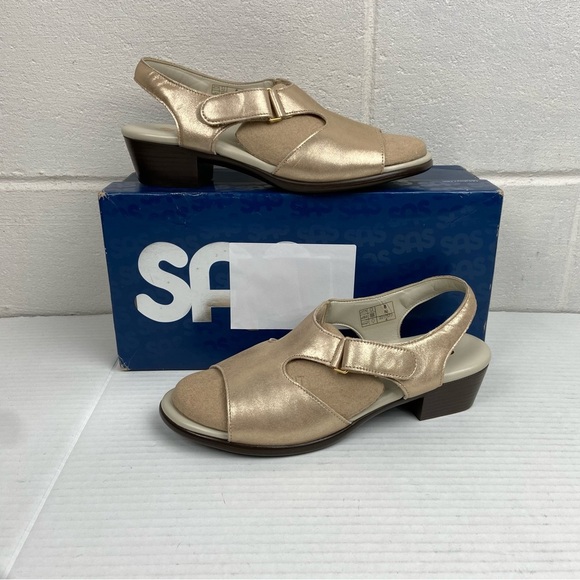 NEW‎ SAS Suntimer Leather Heeled Sandal-Narrow Size 8N in Lusso (Gold) Comfort - Picture 4 of 16
